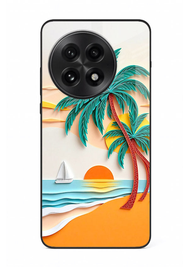 Tropical Palm Sunset warm beach artwork OnePlus 13 glass back cover