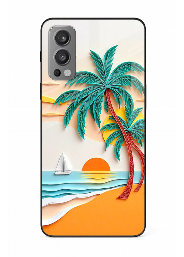 Tropical Palm Sunset warm beach artwork OnePlus Nord 2 glass back cover