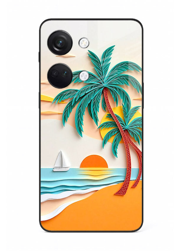 Tropical Palm Sunset warm beach artwork OnePlus Nord 3 glass back cover