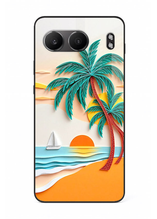 Tropical Palm Sunset warm beach artwork OnePlus Nord 4 glass back cover