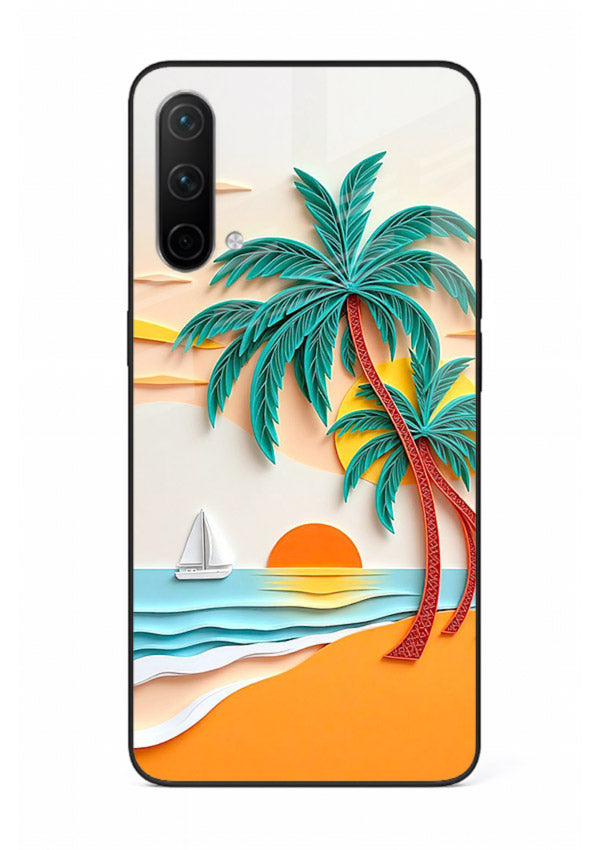 Tropical Palm Sunset warm beach artwork OnePlus Nord CE 5G glass back cover