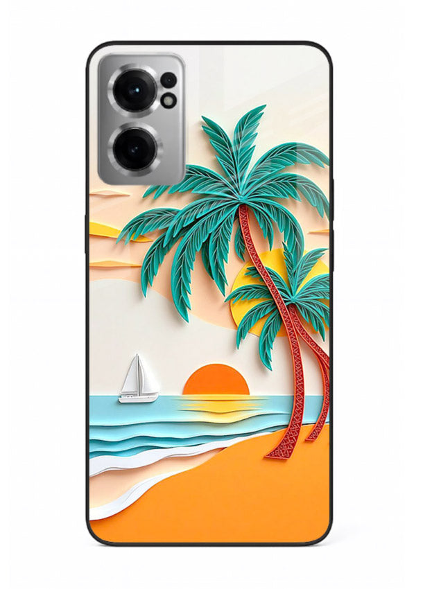 Tropical Palm Sunset warm beach artwork OnePlus Nord CE2 5G glass back cover
