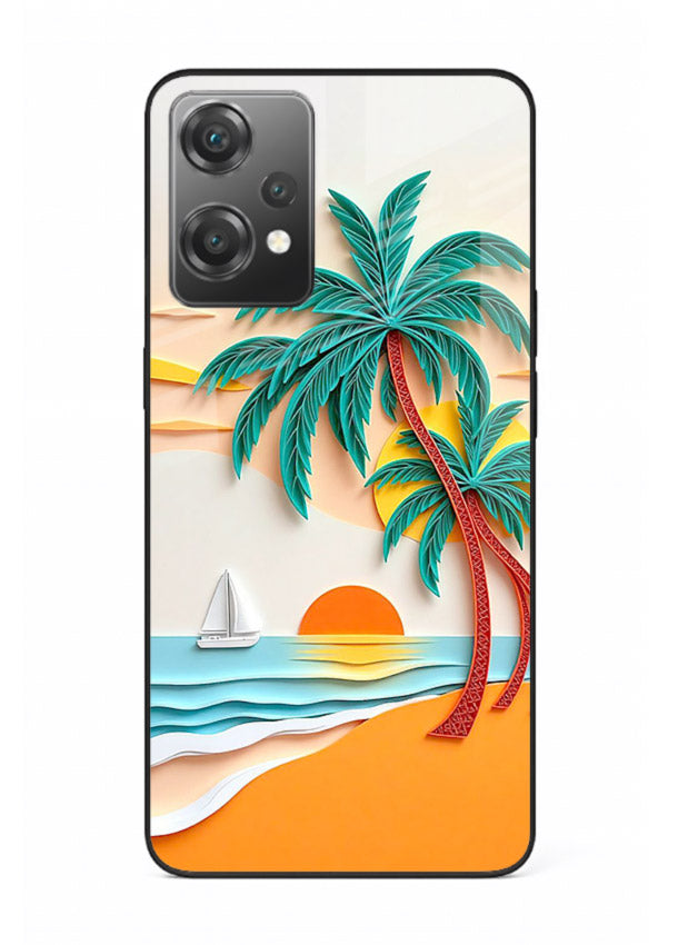 Tropical Palm Sunset warm beach artwork OnePlus Nord CE2 Lite 5G glass back cover