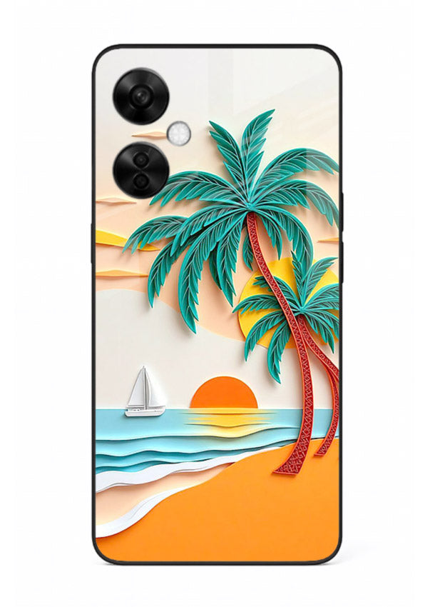 Tropical Palm Sunset warm beach artwork OnePlus Nord CE3 Lite glass back cover