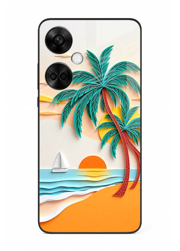 Tropical Palm Sunset warm beach artwork OnePlus Nord CE3 glass back cover