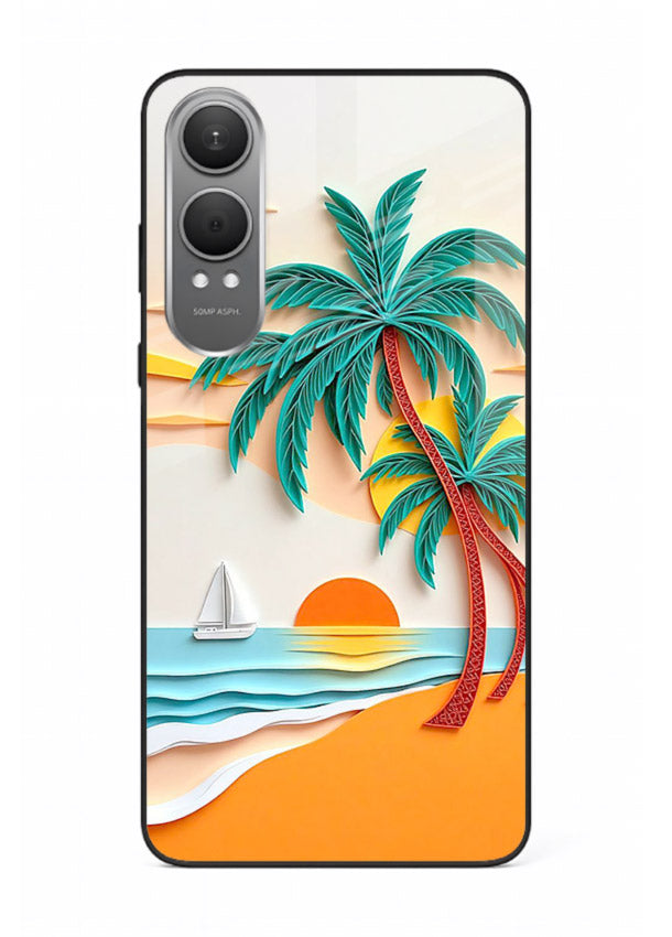 Tropical Palm Sunset warm beach artwork OnePlus Nord CE4 Lite glass back cover