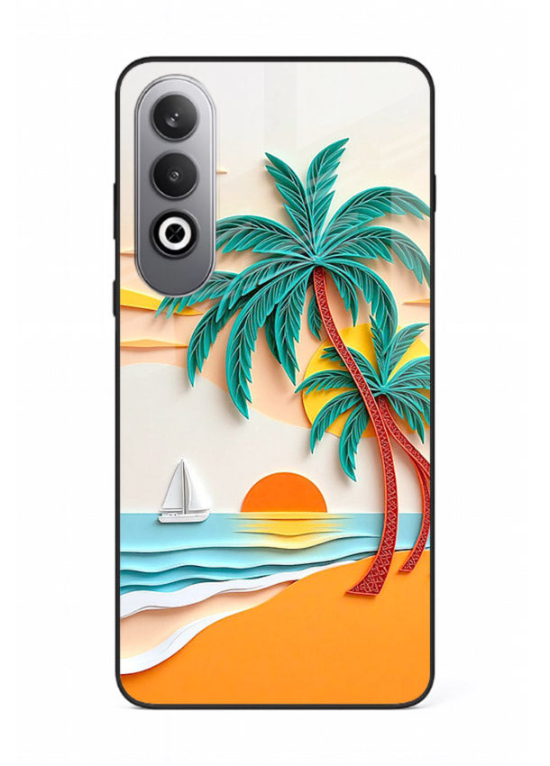 Tropical Palm Sunset warm beach artwork OnePlus Nord CE4 glass back cover