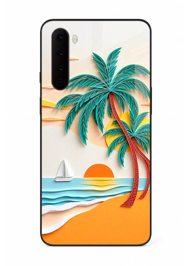 Tropical Palm Sunset warm beach artwork OnePlus Nord glass back cover