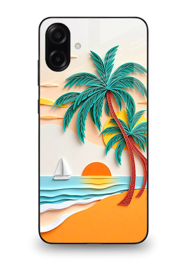 Tropical Palm Sunset warm beach artwork Samsung M13 5G glass back cover
