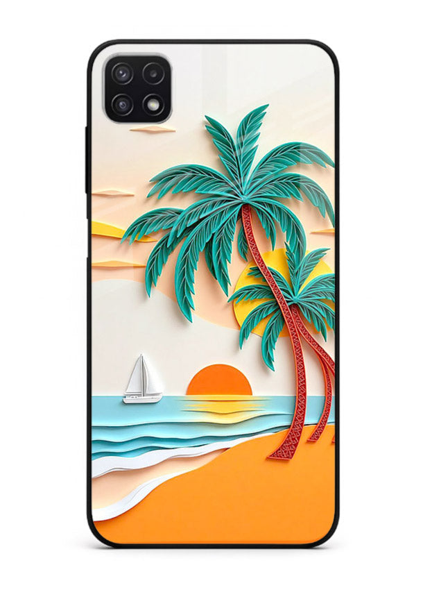 Tropical Palm Sunset warm beach artwork Samsung A22 5G glass back cover
