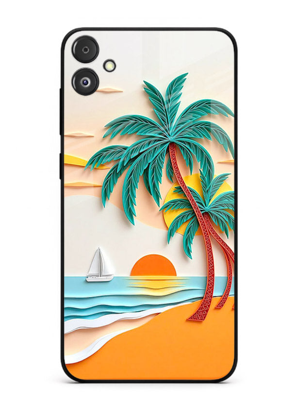 Tropical Palm Sunset warm beach artwork Samsung F04 5G glass back cover