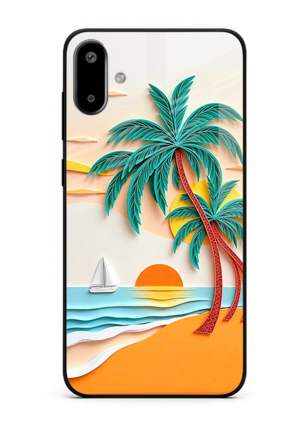 Tropical Palm Sunset warm beach artwork Samsung F06 5G glass back cover