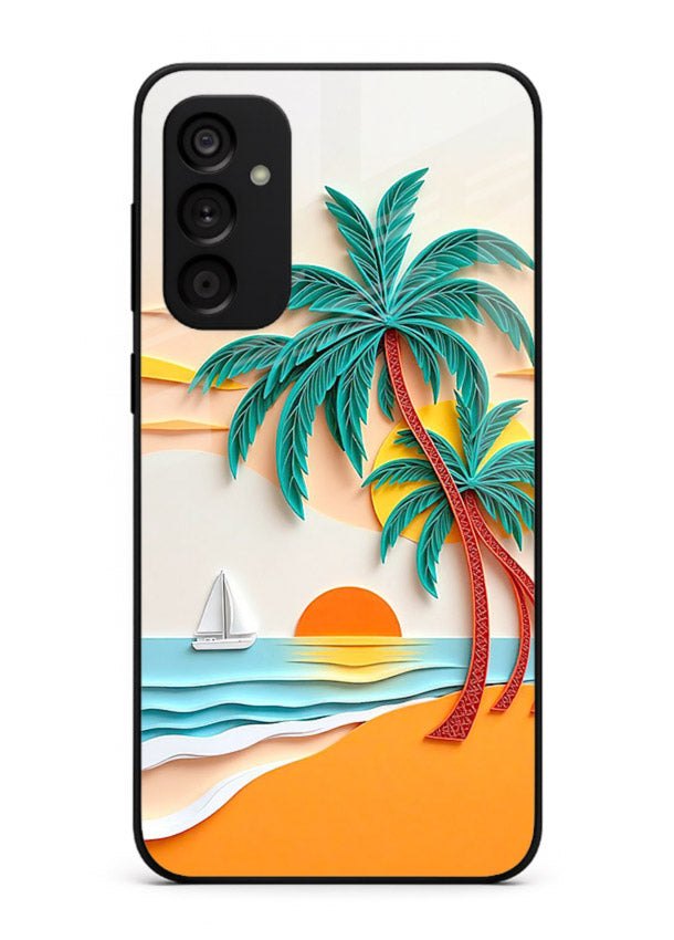 Tropical Palm Sunset warm beach artwork Samsung A15 5G glass back cover