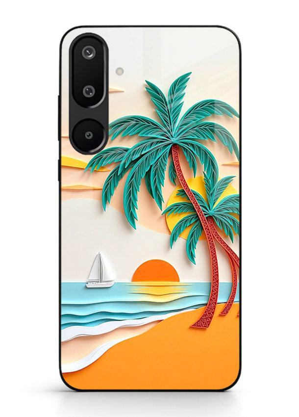 Tropical Palm Sunset warm beach artwork Samsung M16 5G glass back cover
