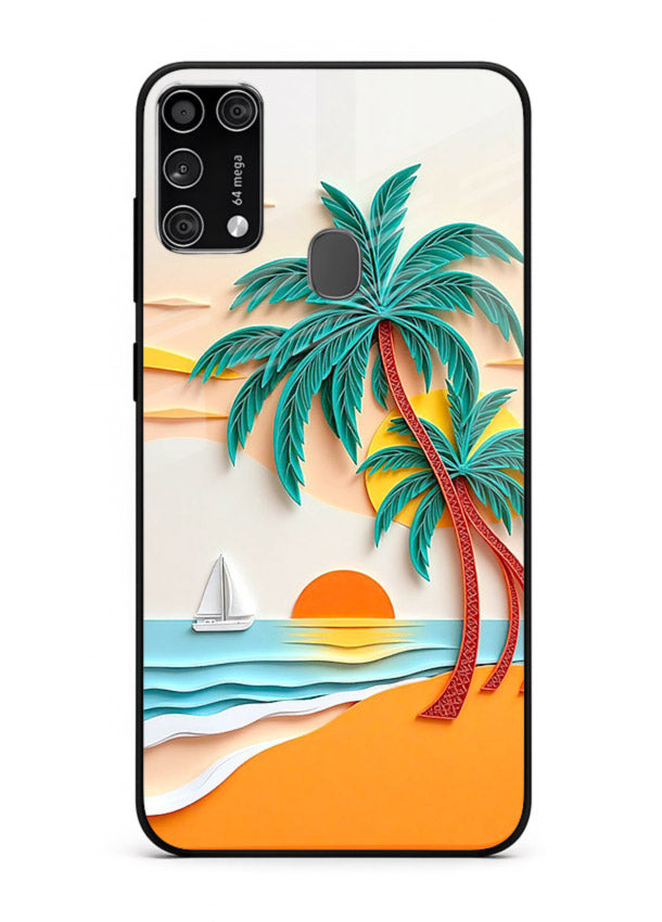 Tropical Palm Sunset warm beach artwork Samsung M31 Prime glass back cover
