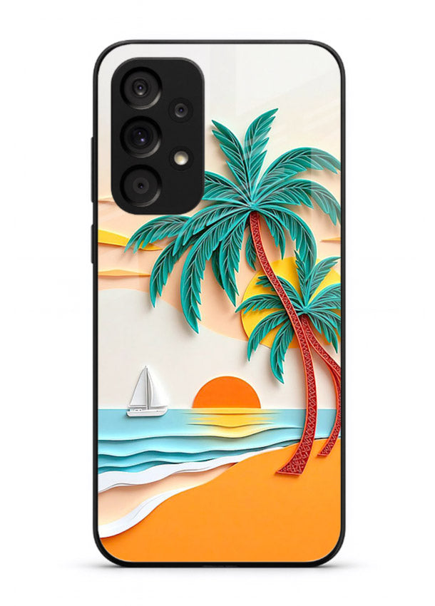 Tropical Palm Sunset warm beach artwork Samsung A33 5G glass back cover