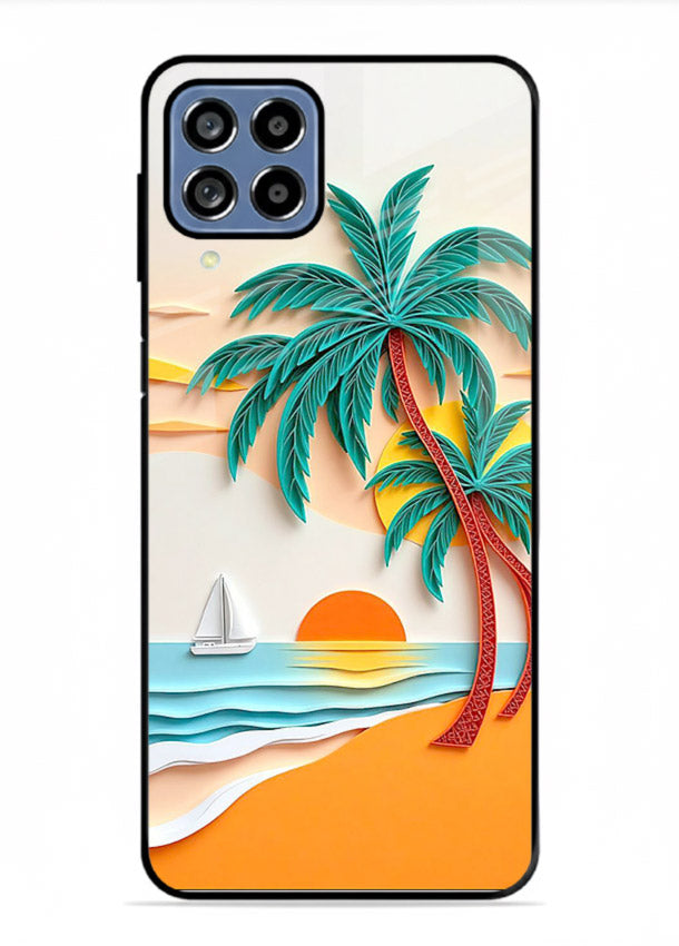 Tropical Palm Sunset warm beach artwork Samsung M53 5G glass back cover