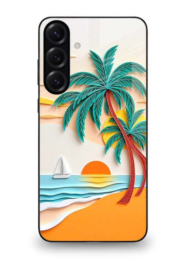 Tropical Palm Sunset warm beach artwork Samsung A35 5G glass back cover