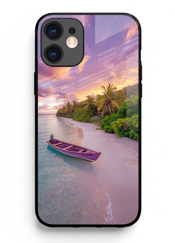 Tropical Sunset Shore pastel beach artwork iphone 12 glass back cover