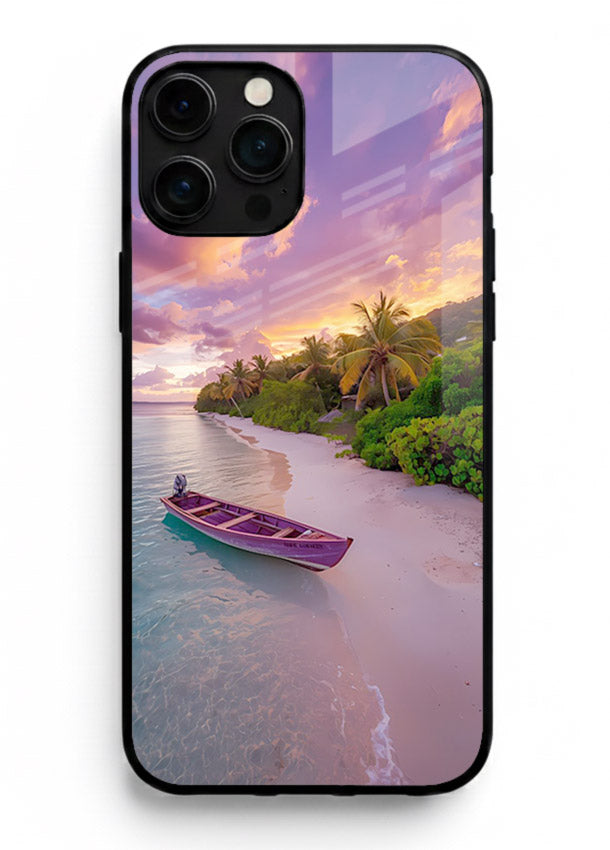 Tropical Sunset Shore pastel beach artwork iphone 12 pro max glass back cover