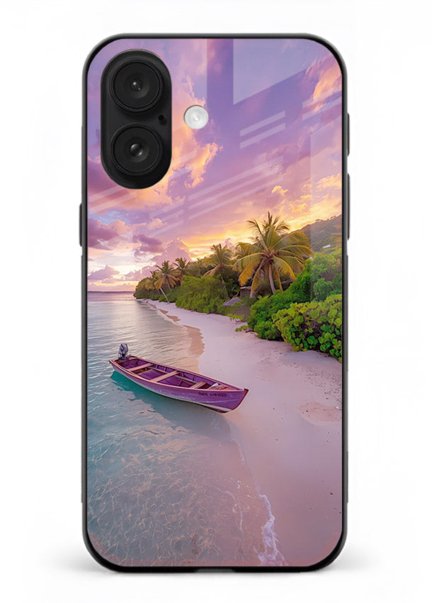 Tropical Sunset Shore pastel beach artwork iphone 16 glass back cover