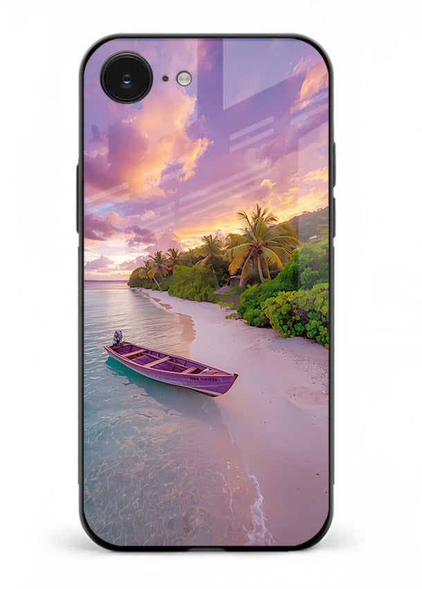 Tropical Sunset Shore pastel beach artwork iphone 16e glass back cover