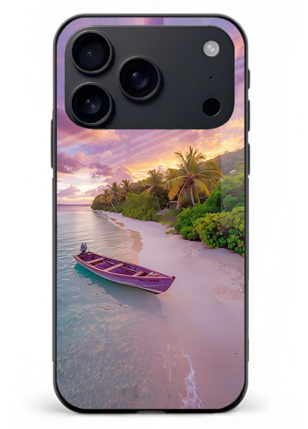 Tropical Sunset Shore pastel beach artwork iphone 17 pro max glass back cover