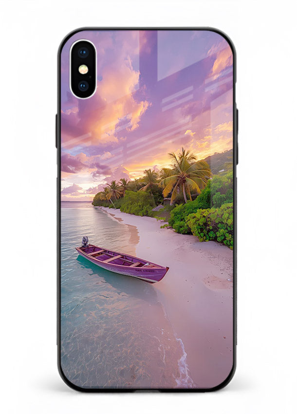 Tropical Sunset Shore pastel beach artwork iphone xs max glass back cover