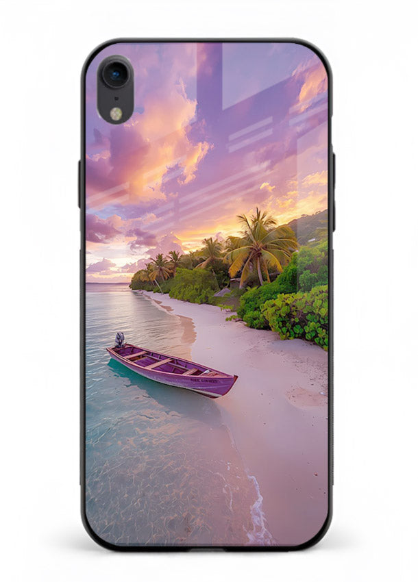 Tropical Sunset Shore pastel beach artwork iphone xr glass back cover