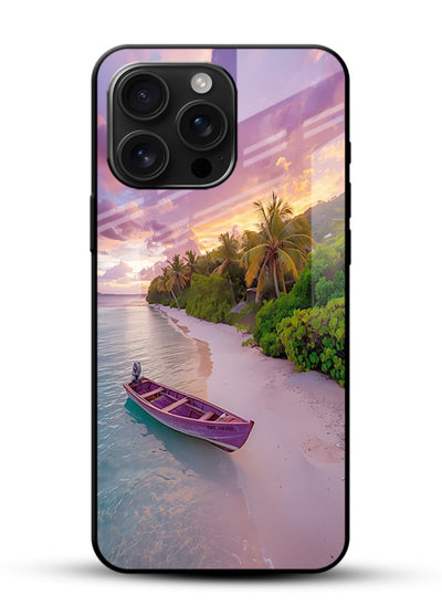 Tropical Sunset Shore pastel beach artwork glossy vibrant premium glass back cover - Angle Front
