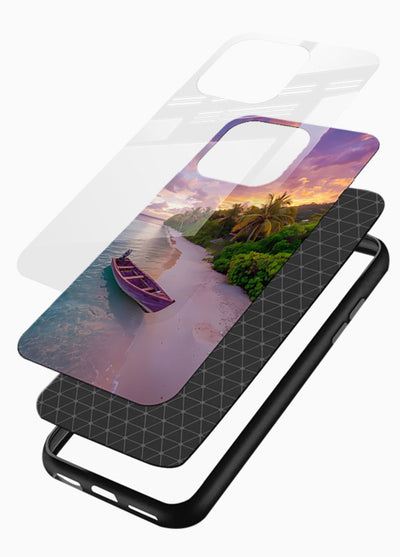 Tropical Sunset Shore pastel beach artwork glossy vibrant premium glass back cover - Angle Layers