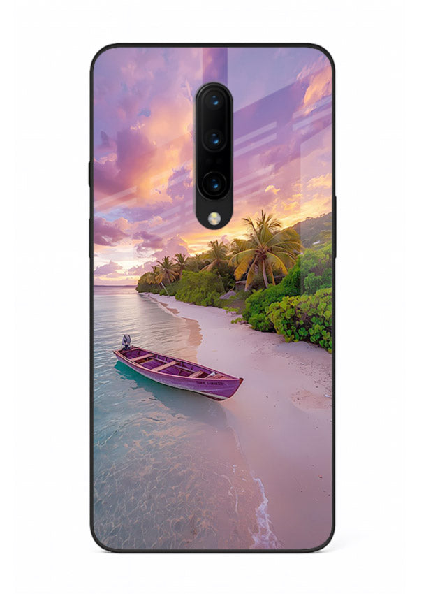Tropical Sunset Shore pastel beach artwork OnePlus 7 Pro glass back cover