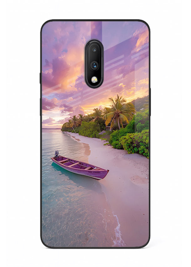 Tropical Sunset Shore pastel beach artwork OnePlus 7 glass back cover