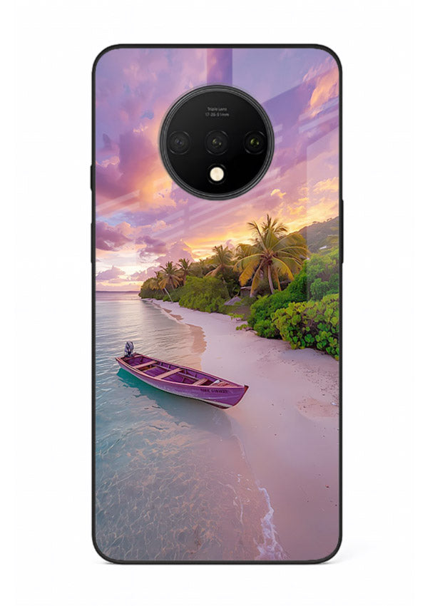 Tropical Sunset Shore pastel beach artwork OnePlus 7T glass back cover