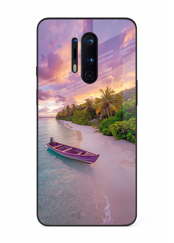 Tropical Sunset Shore pastel beach artwork OnePlus 8 Pro glass back cover