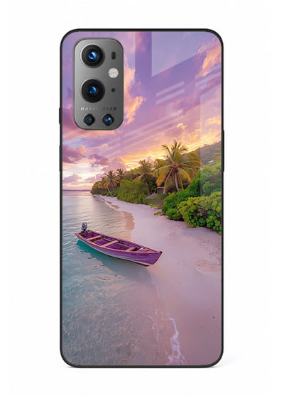 Tropical Sunset Shore pastel beach artwork OnePlus 9 glass back cover