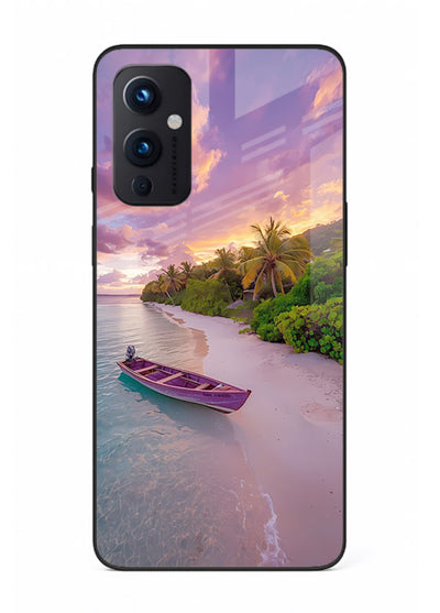 Tropical Sunset Shore pastel beach artwork OnePlus 9 Pro glass back cover