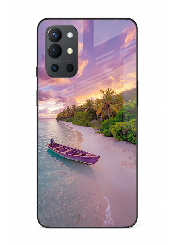 Tropical Sunset Shore pastel beach artwork OnePlus 9R glass back cover