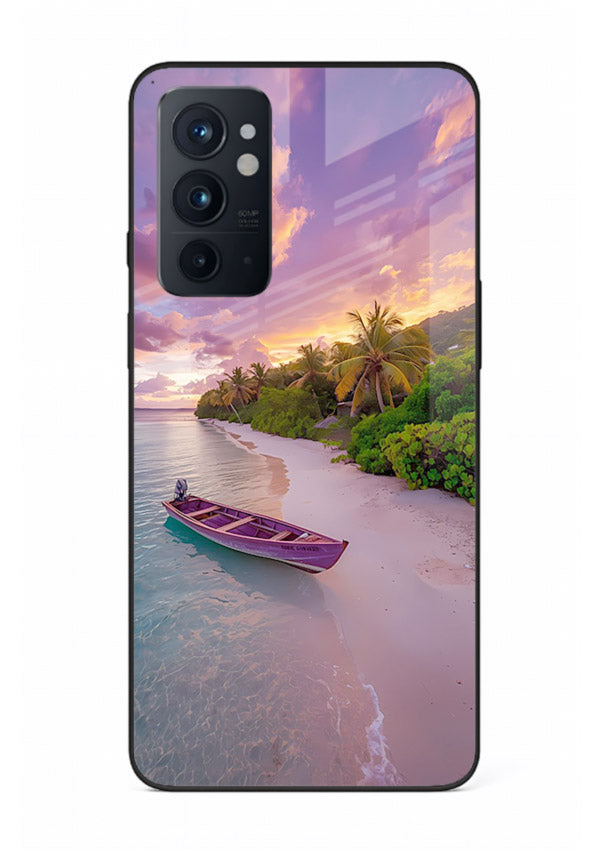 Tropical Sunset Shore pastel beach artwork OnePlus 9RT glass back cover