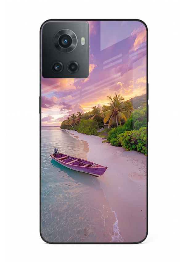 Tropical Sunset Shore pastel beach artwork OnePlus 10R glass back cover