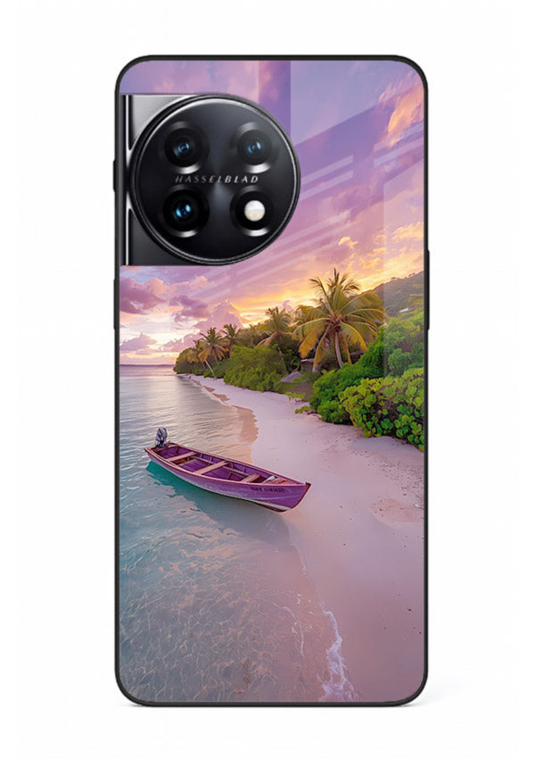 Tropical Sunset Shore pastel beach artwork OnePlus 11 glass back cover