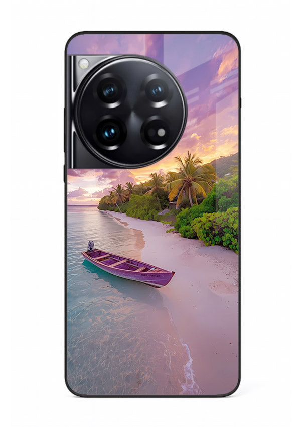 Tropical Sunset Shore pastel beach artwork OnePlus 12 glass back cover