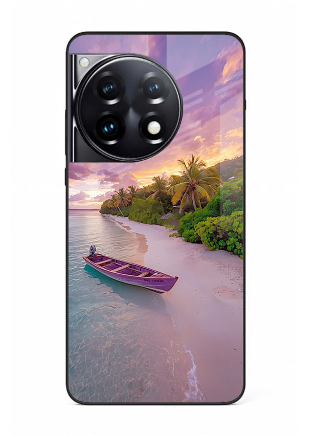 Tropical Sunset Shore pastel beach artwork OnePlus 12R glass back cover