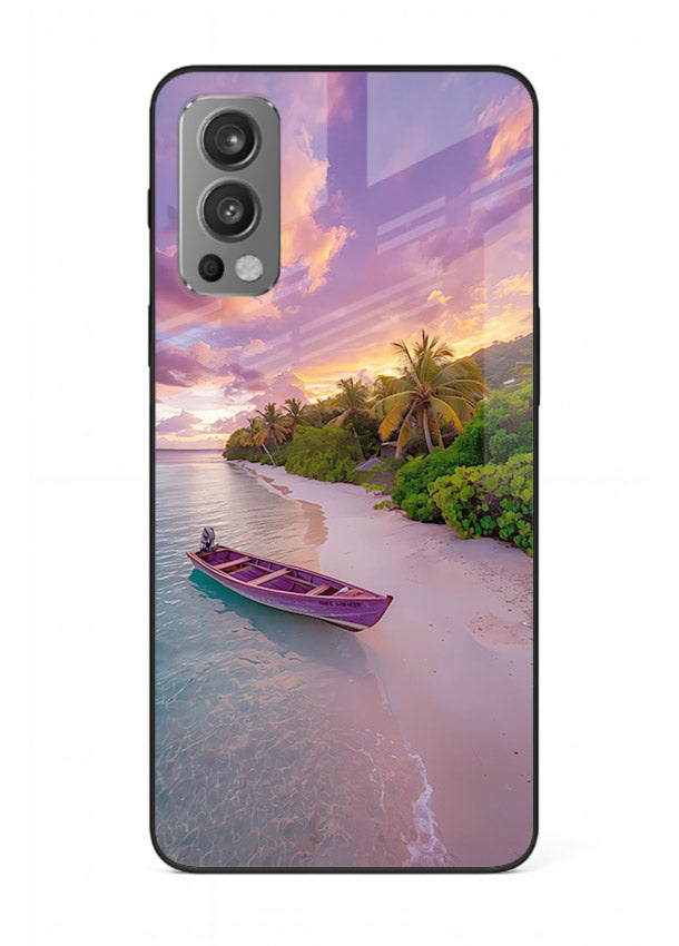 Tropical Sunset Shore pastel beach artwork OnePlus Nord 2 glass back cover