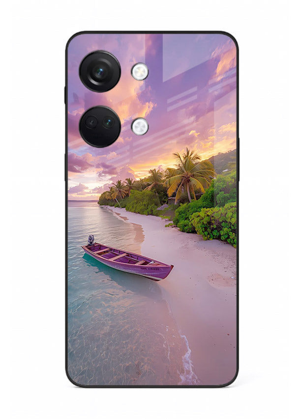 Tropical Sunset Shore pastel beach artwork OnePlus Nord 3 glass back cover