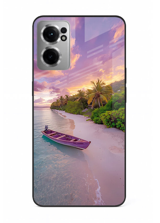 Tropical Sunset Shore pastel beach artwork OnePlus Nord CE2 5G glass back cover