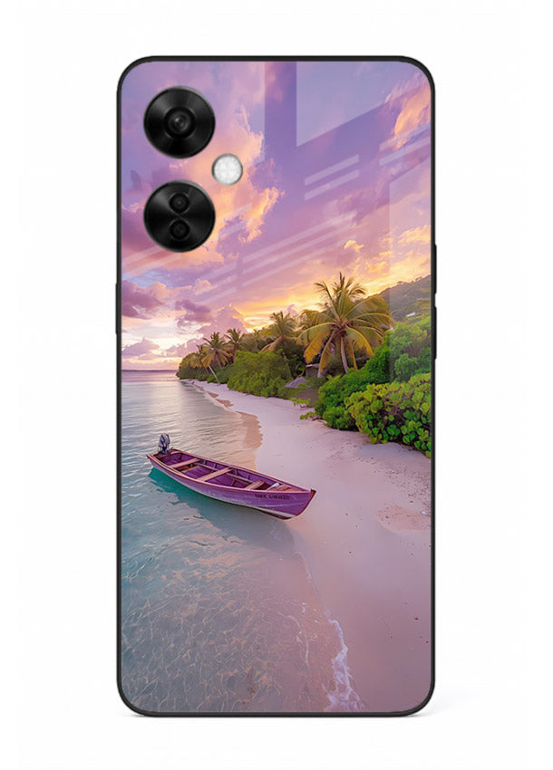 Tropical Sunset Shore pastel beach artwork OnePlus Nord CE3 Lite glass back cover