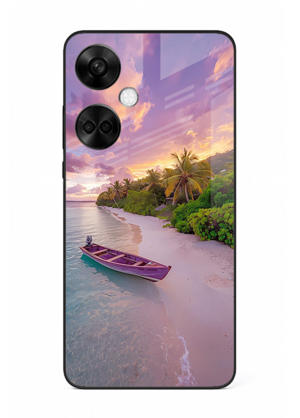 Tropical Sunset Shore pastel beach artwork OnePlus Nord CE3 glass back cover