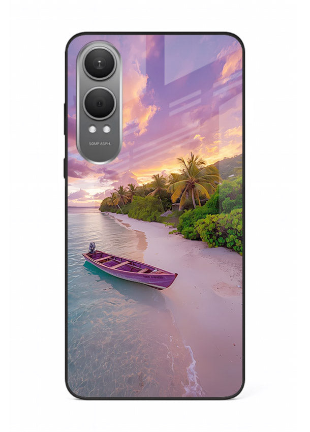 Tropical Sunset Shore pastel beach artwork OnePlus Nord CE4 Lite glass back cover