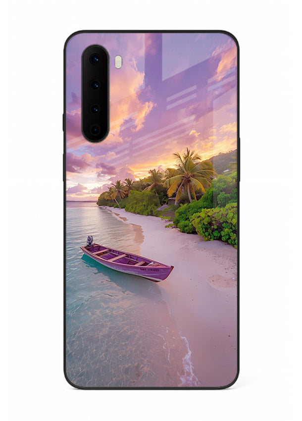 Tropical Sunset Shore pastel beach artwork OnePlus Nord glass back cover